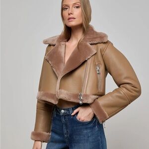 L'AGENCE NWOT Pike Shearling-Trim Leather Crop Jacket